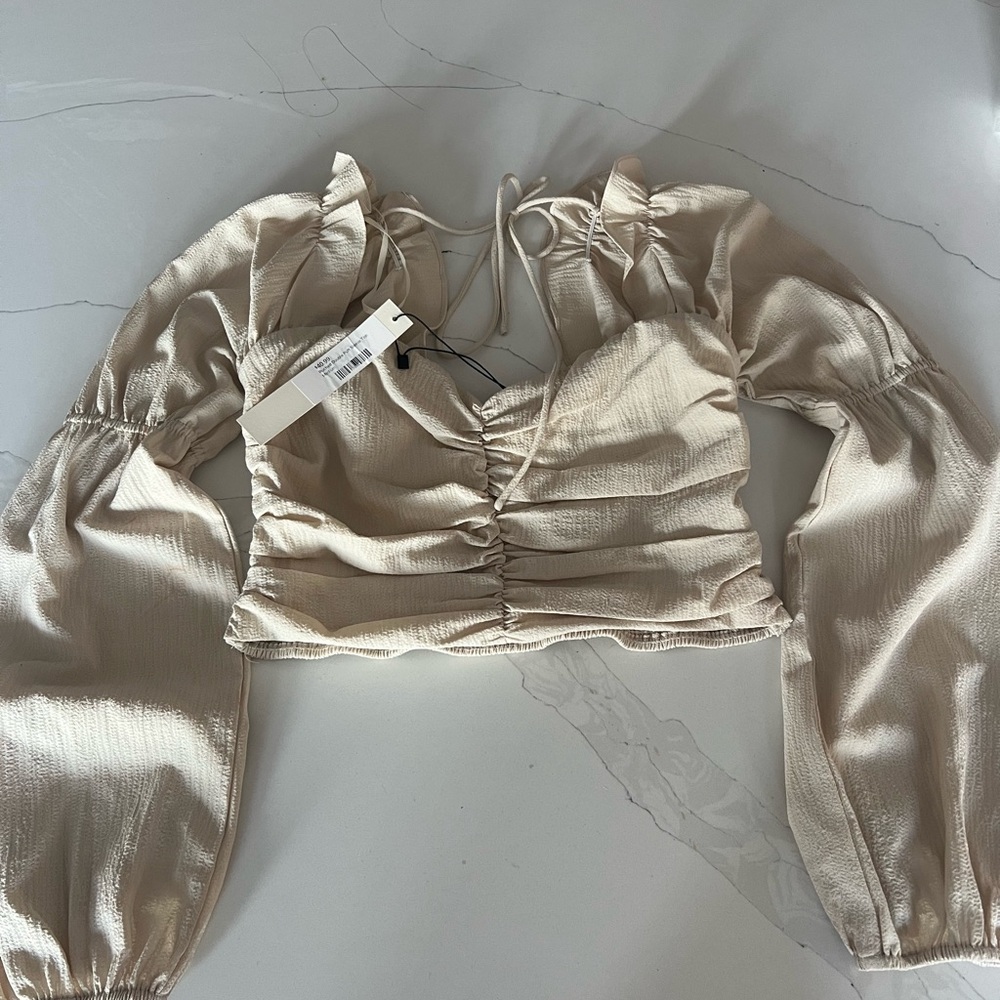 Mustard seed boutique ruched double puff sleeve top medium